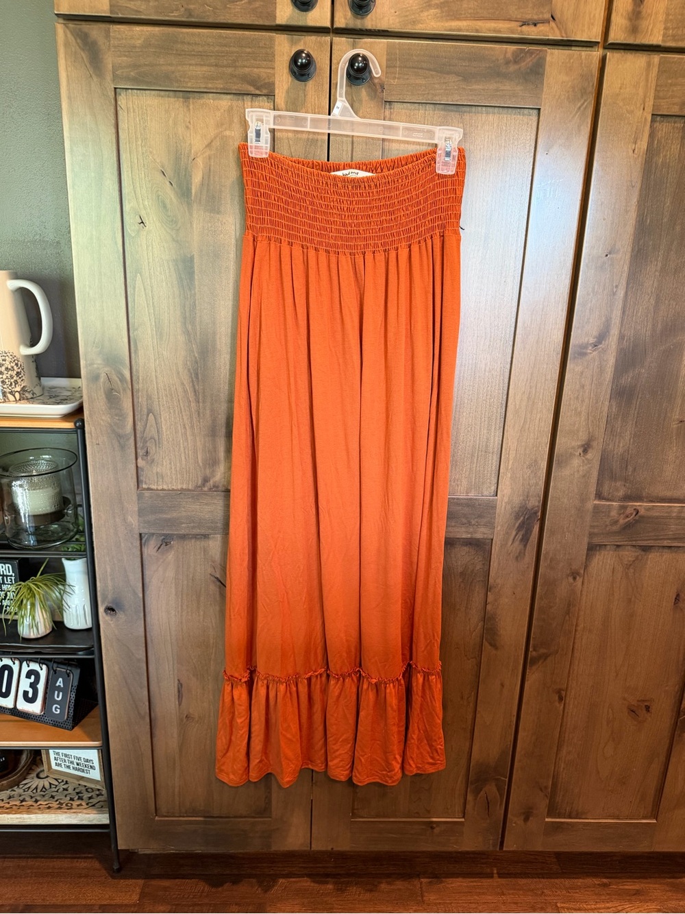 Three Bird Nest Rust Orange Maxi Skirt with Smocked Waist